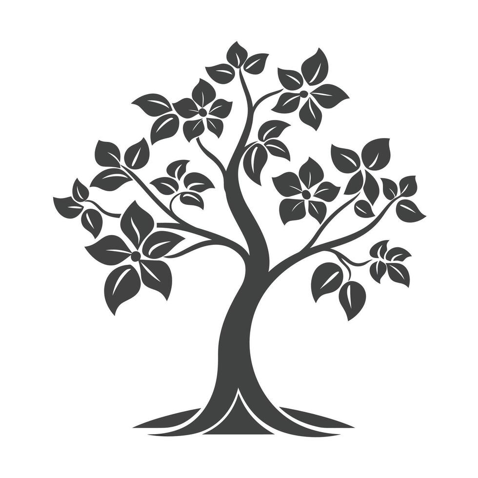 Tree with no leaves is shown in black and white. vector