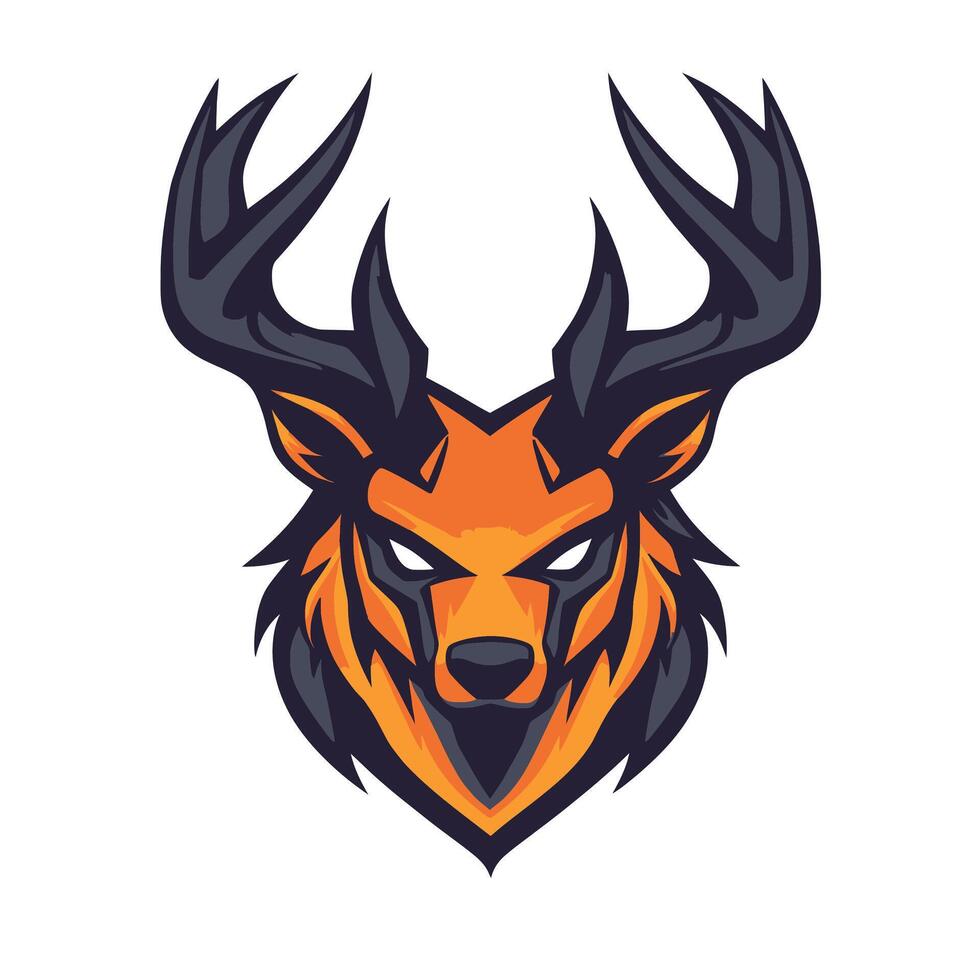 Deer head with orange antlers and black horns vector