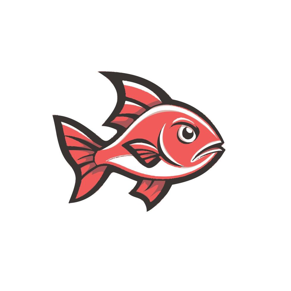 Cartoonish red fish with a black mouth and a black eye vector