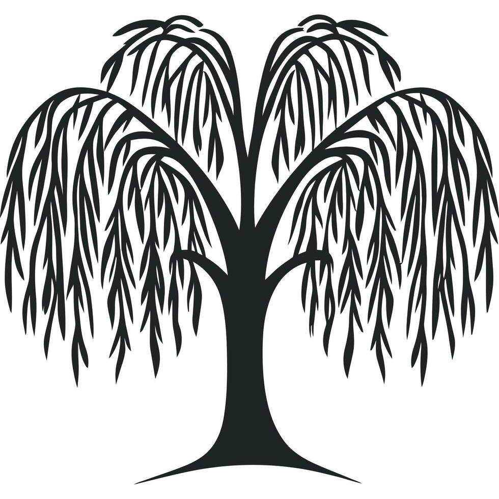 Large tree with long branches is depicted in black and white vector