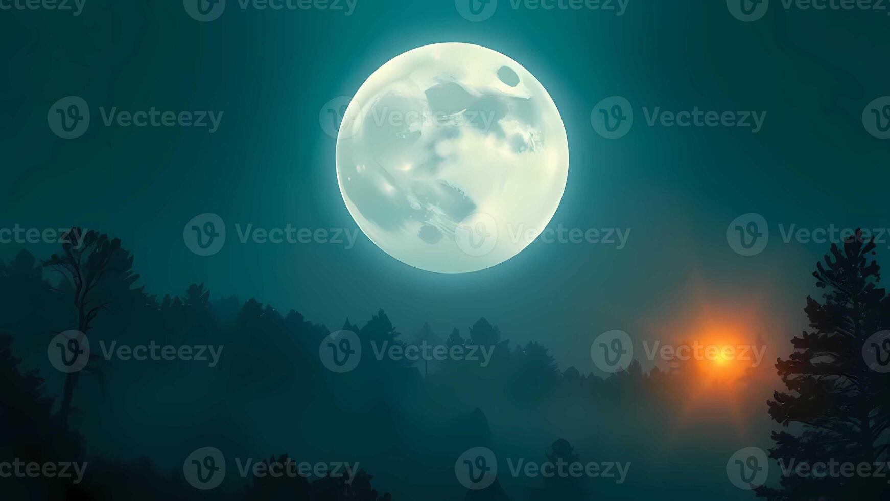 a full moon is seen over a forest photo