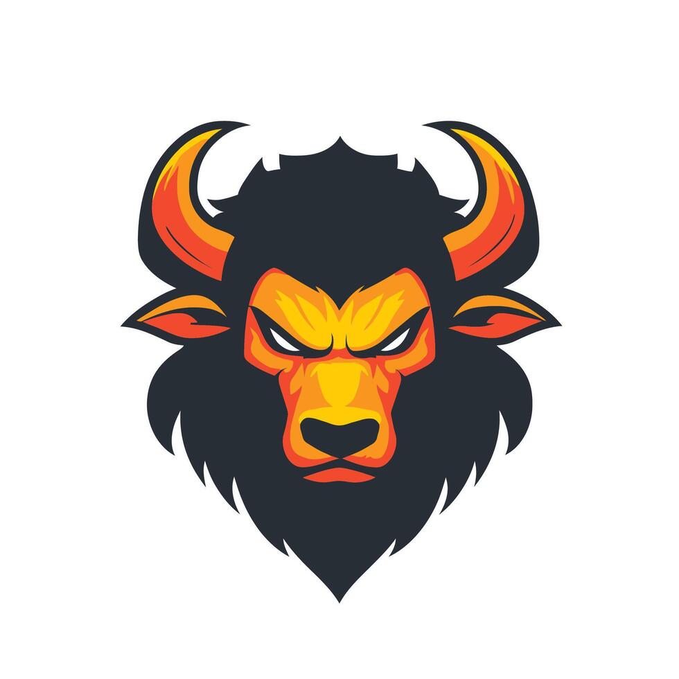 Bull with horns and a mouth open, with a look of anger on its face vector