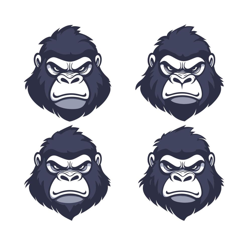 Four different faces of a gorilla, each with a different expression vector