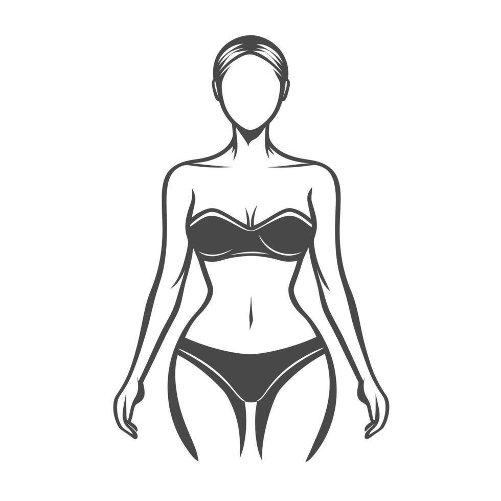 Woman in a bikini is shown in a black and white drawing vector