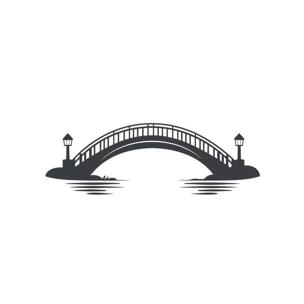 Bridge over a body of water with a lamp post on the right side vector