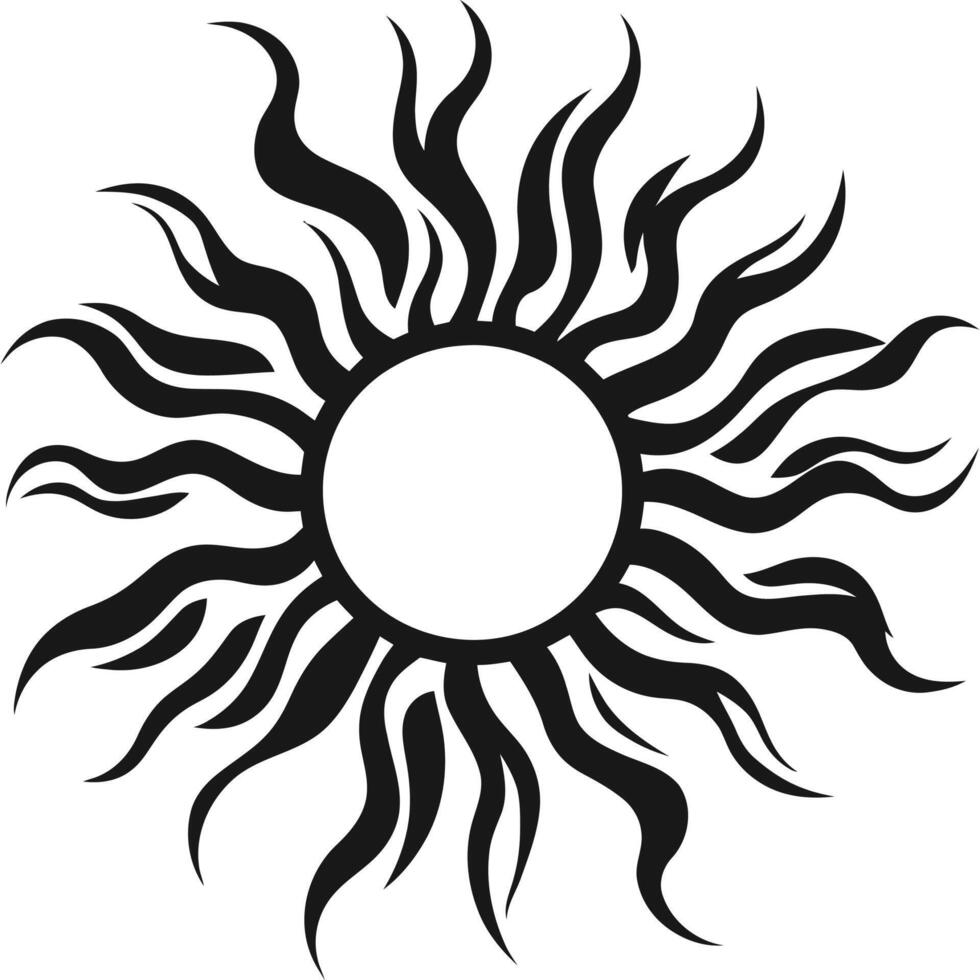 Black and white sun with flames coming out of it vector