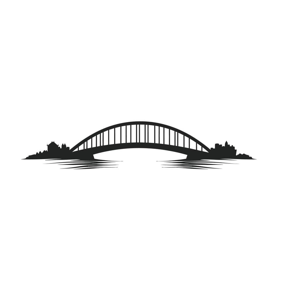 A black and white silhouette of a bridge over water vector