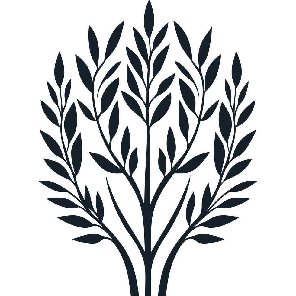 Tree with many leaves is shown in black and white vector