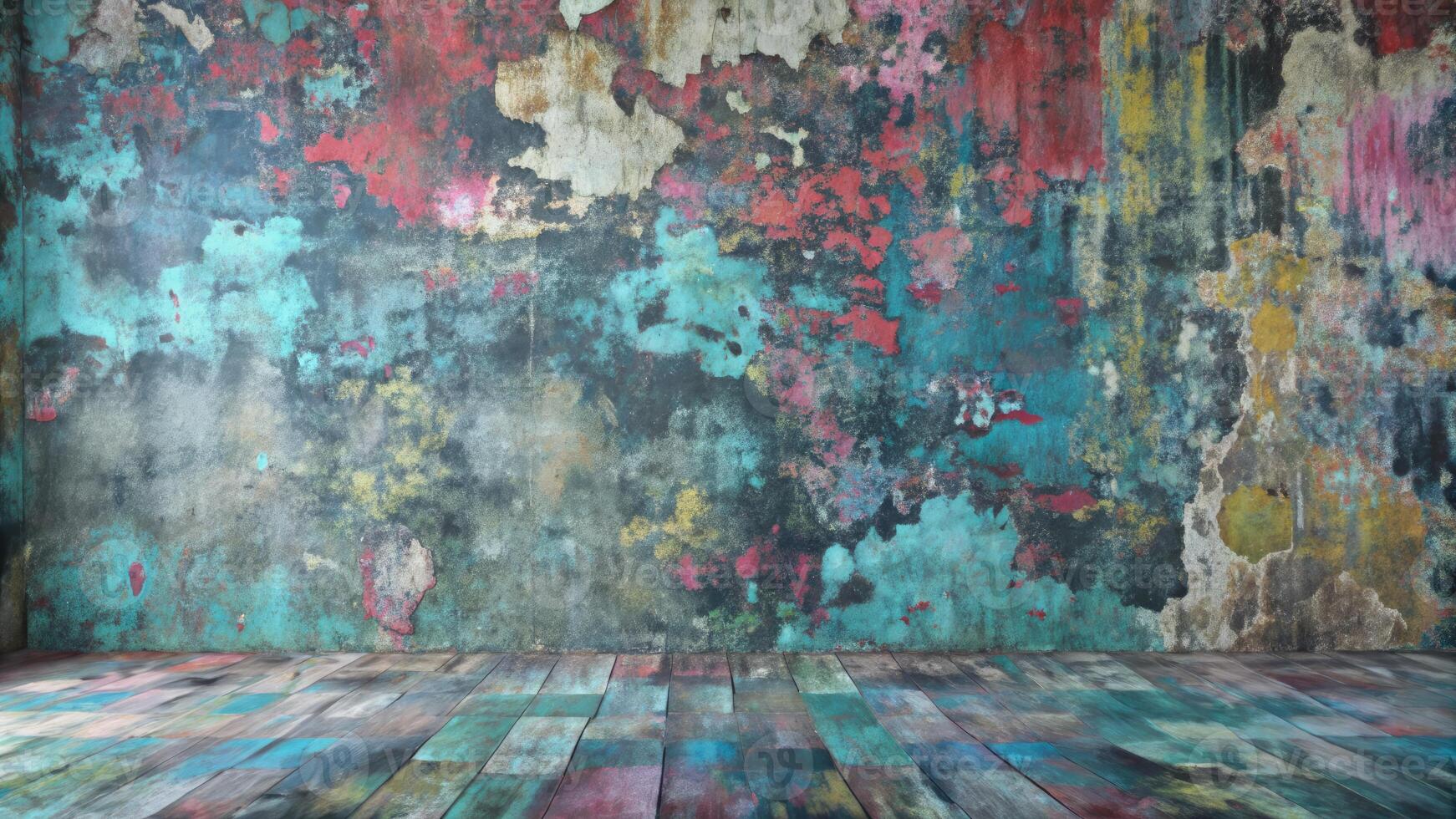 Weathered and colorful abstract wall art. photo