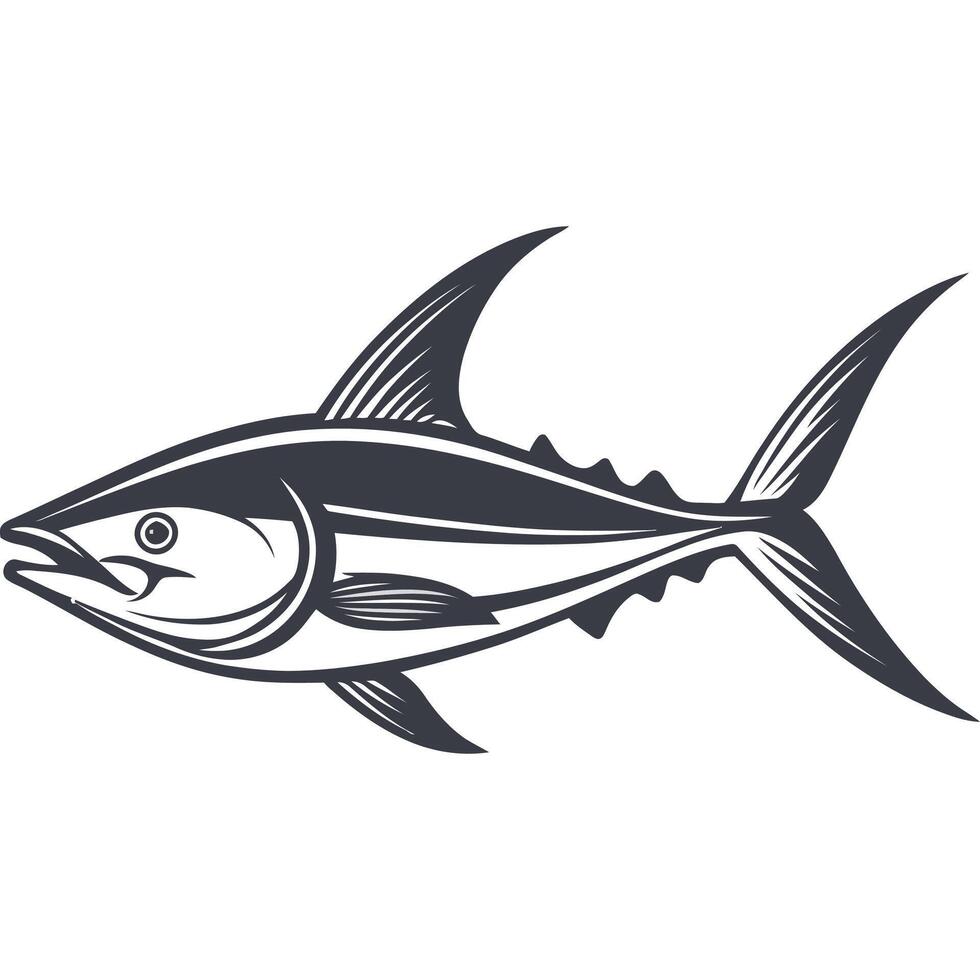 A tuna fish is shown in a black and white drawing vector