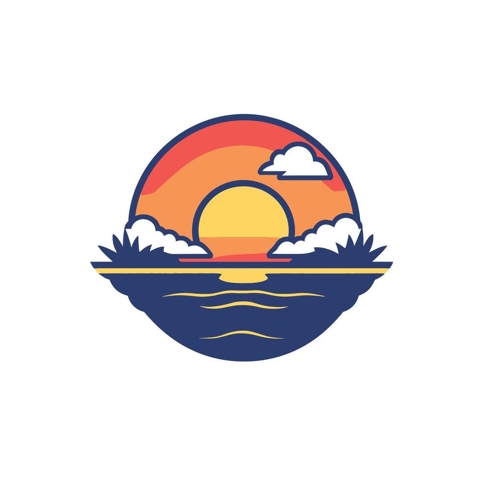 Colorful sun is rising over the ocean vector