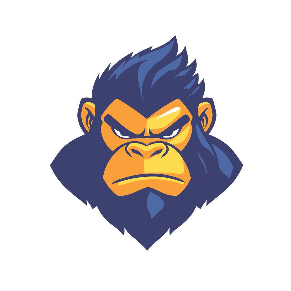 Cartoon monkey with a blue and yellow mane and a frowning face vector