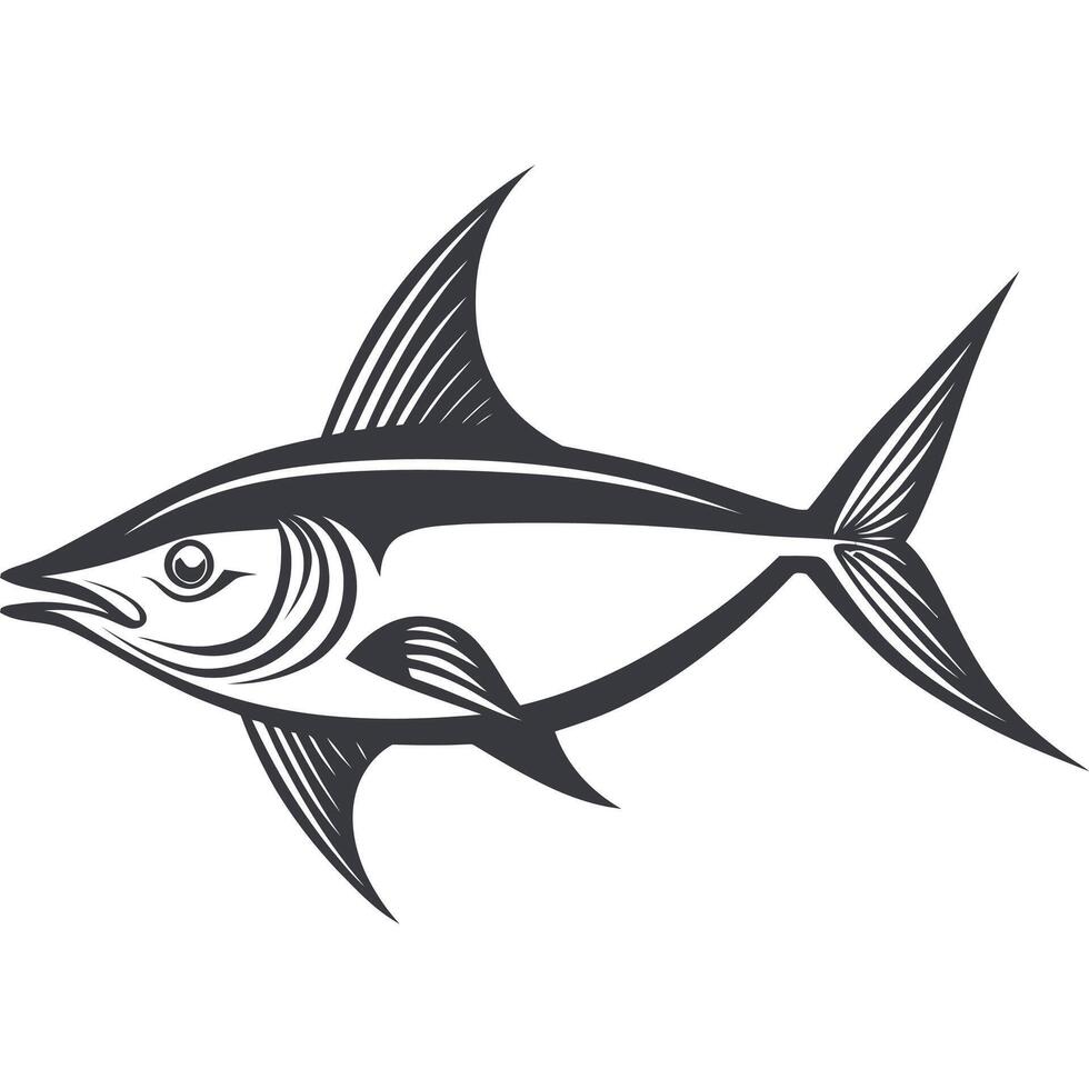Black and white drawing of a fish with a pointed tail vector