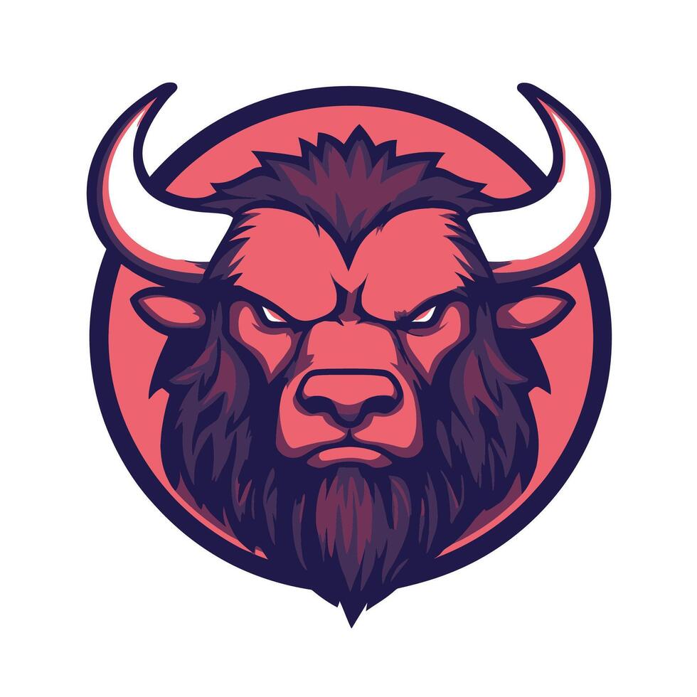 Cartoon bull with horns and a red face vector
