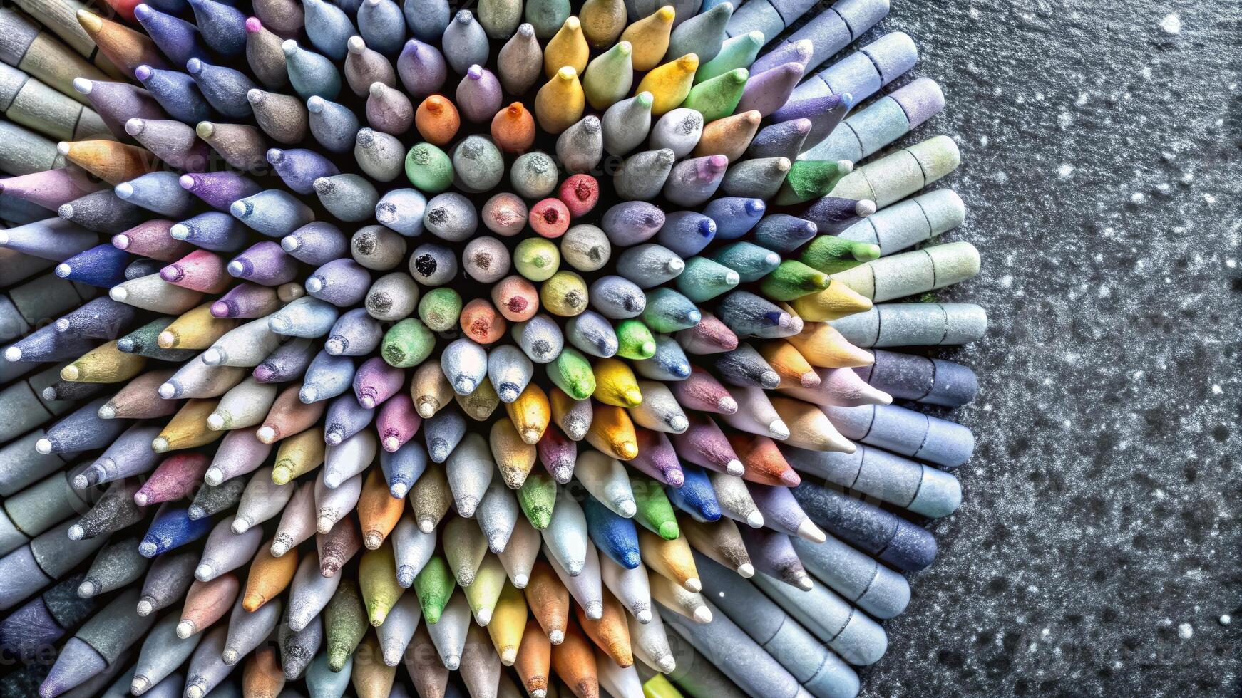 Array of pastel crayons arranged in a circular pattern. photo