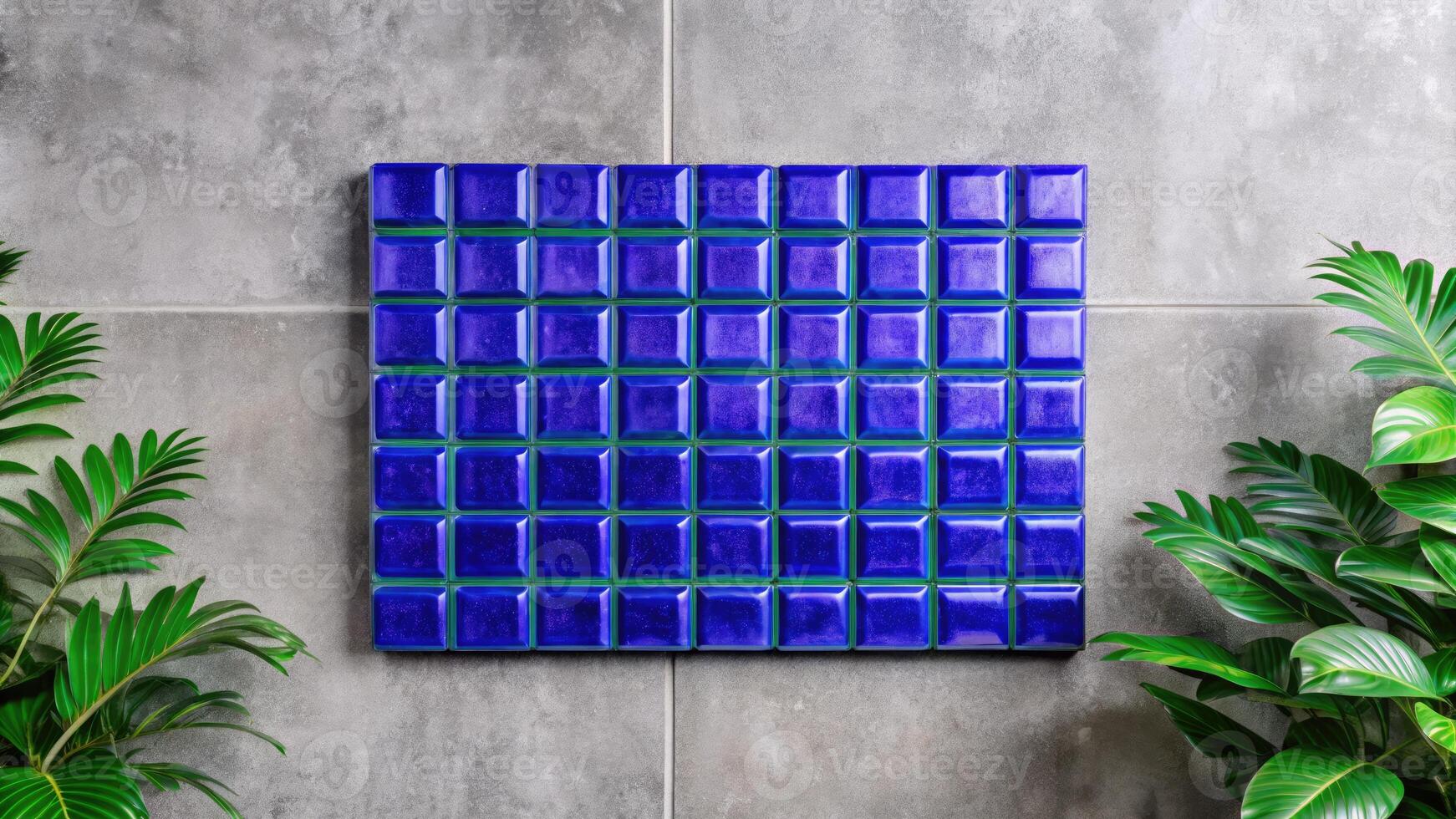 Shiny blue tiles arranged in a neat square pattern. photo