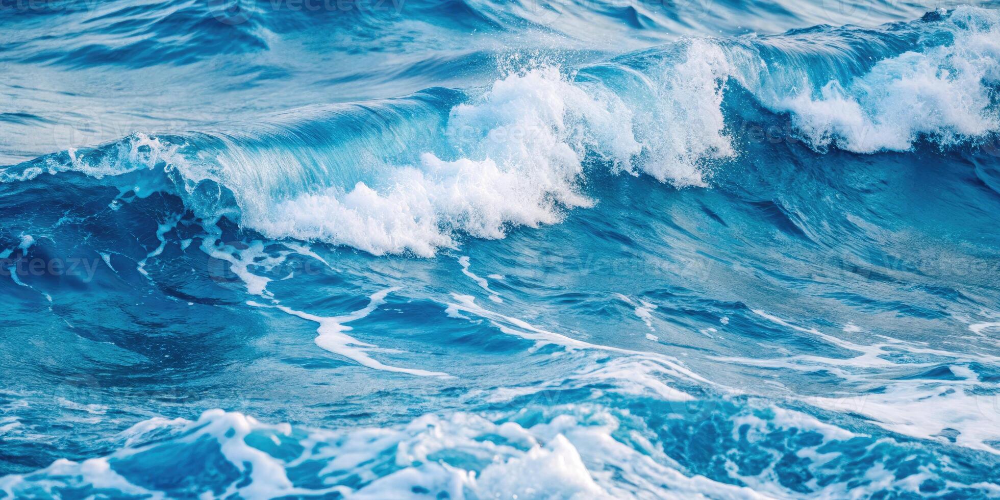 Rolling ocean waves with vibrant blue hues. photo