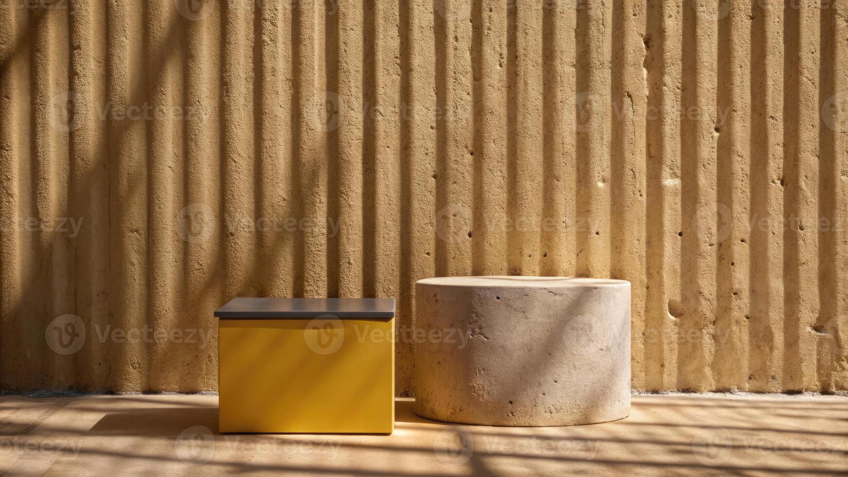 Simple geometric shapes on a ribbed golden background. photo