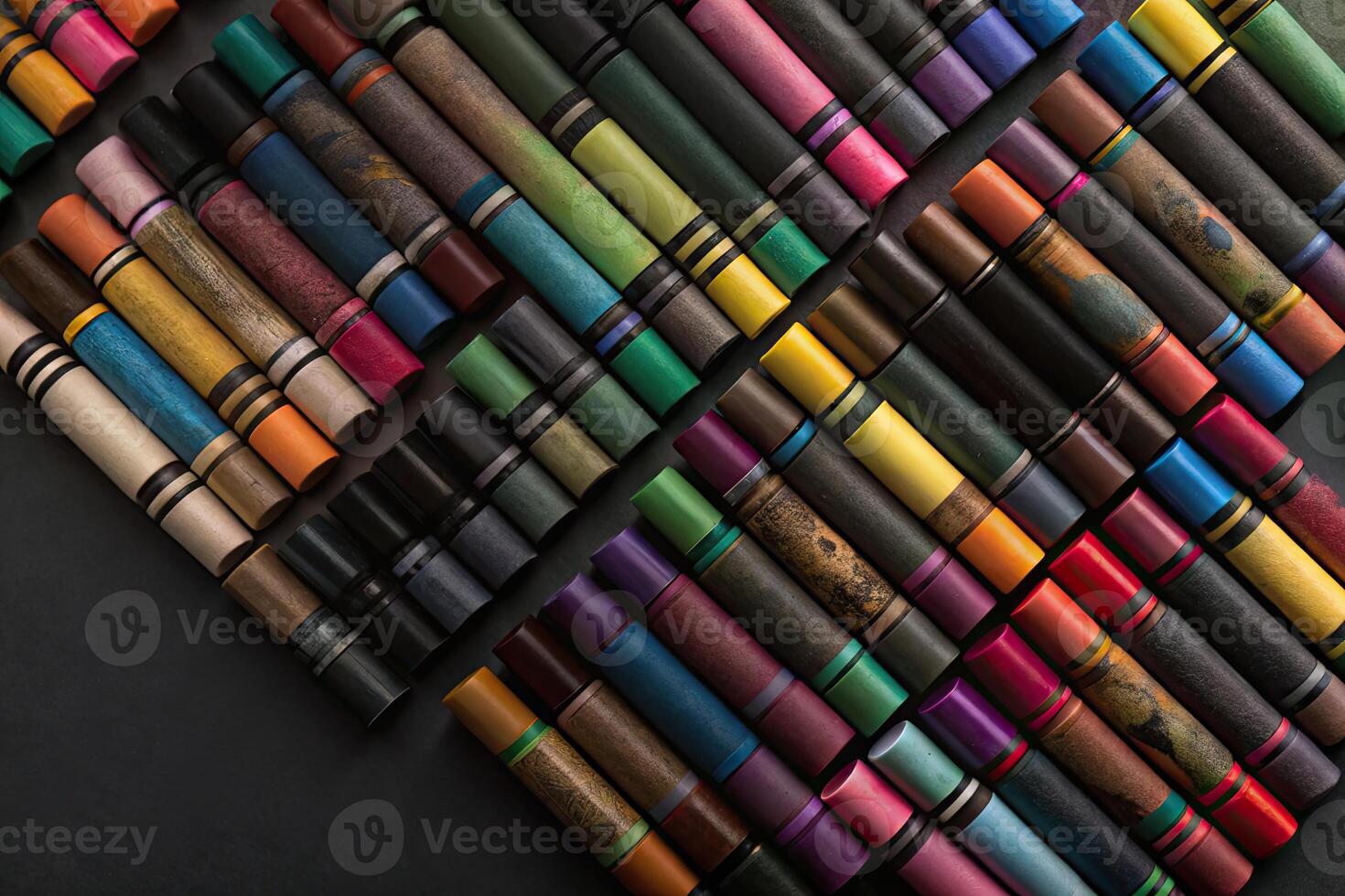 Rows of colorful pencils stacked on top of each other create a vivid scene. photo