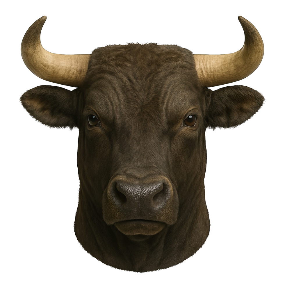 Realistic Bull Head with Strong Horns Isolated on Transparent Background, png