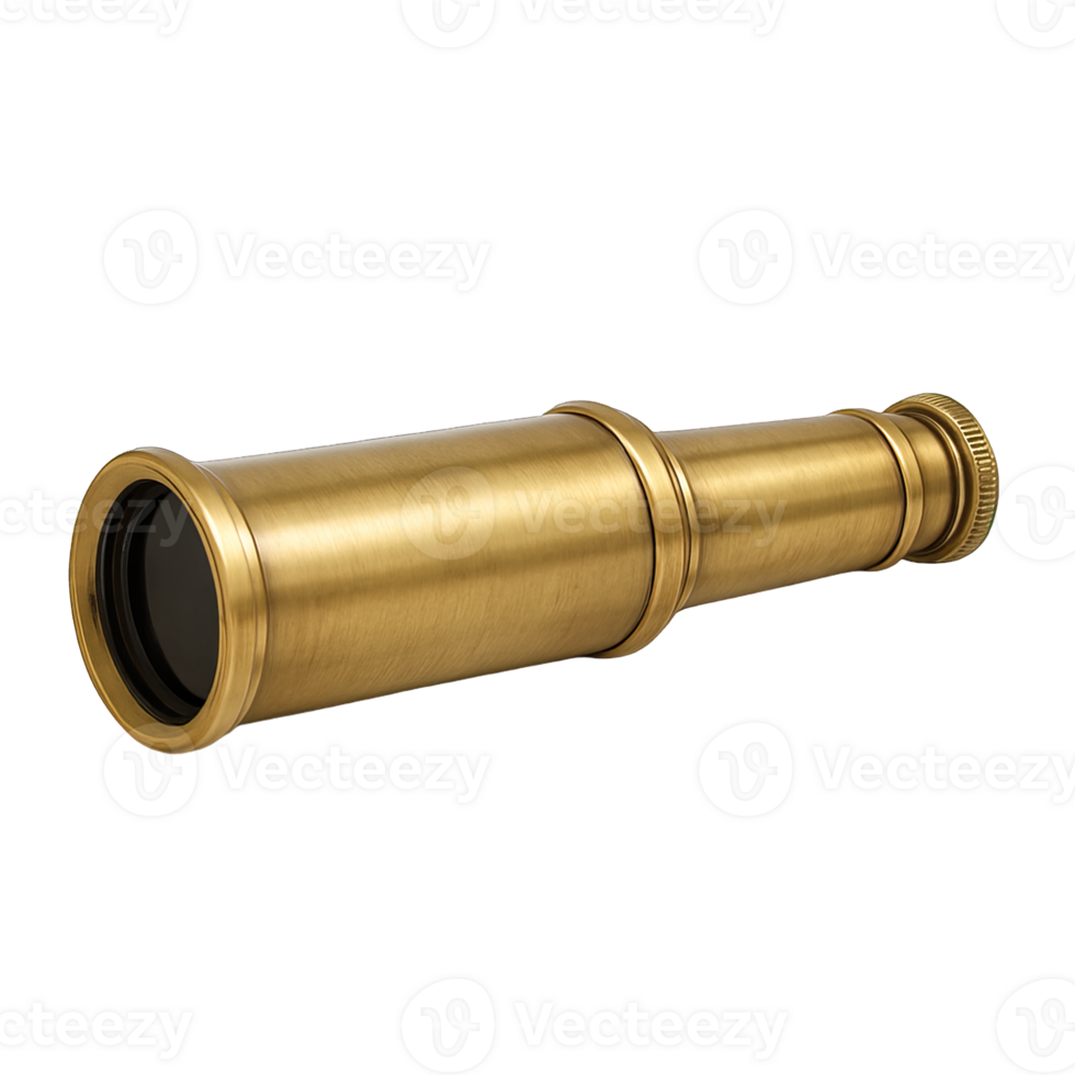 Horizontal Brass Spyglass Telescope Isolated on Transparent Background, png