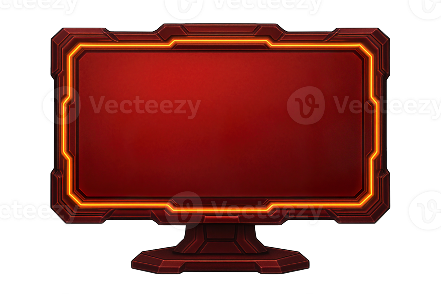 Futuristic sci-fi computer monitor with glowing red frame isolated on transparent background, png