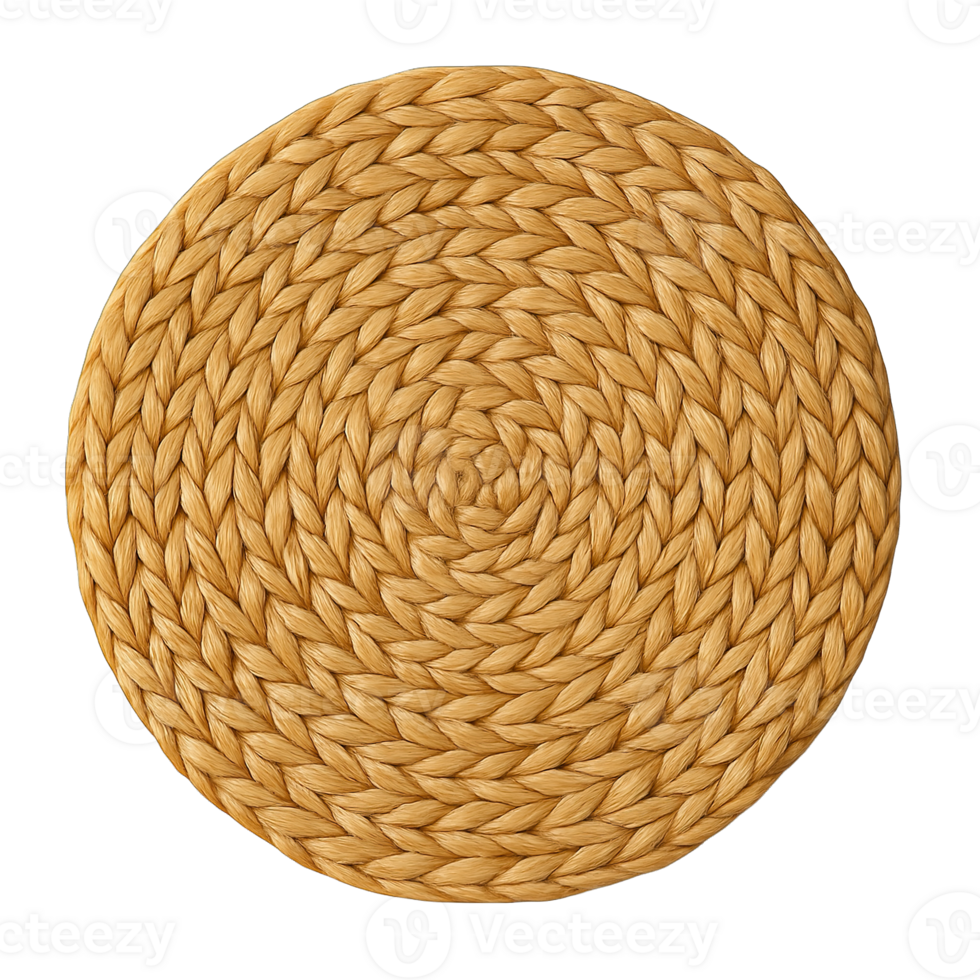 Round braided straw placemat isolated on transparent background, png