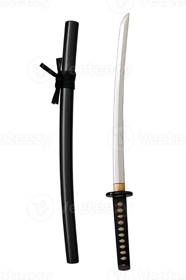 Traditional Japanese Katana Sword with Sheath Isolated on Transparent Background, png