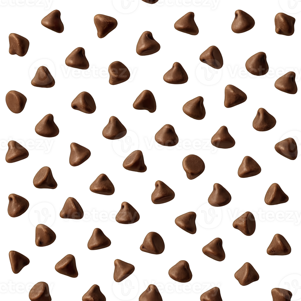 Dense Chocolate Chips Pattern Isolated on Transparent Background, png