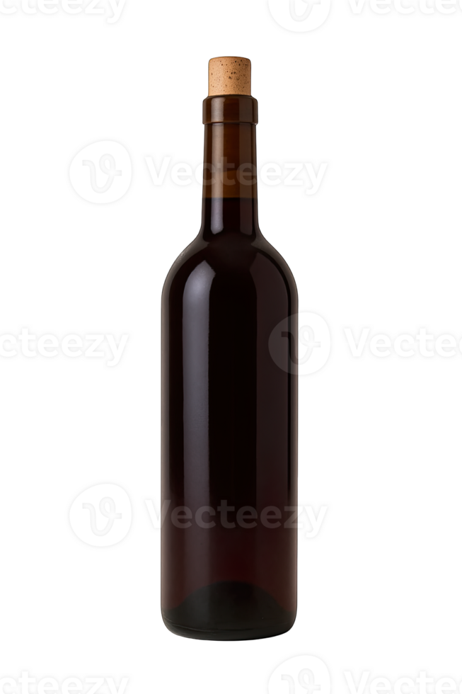 Dark Glass Wine Bottle with Cork Stopper Isolated on Transparent Background, png