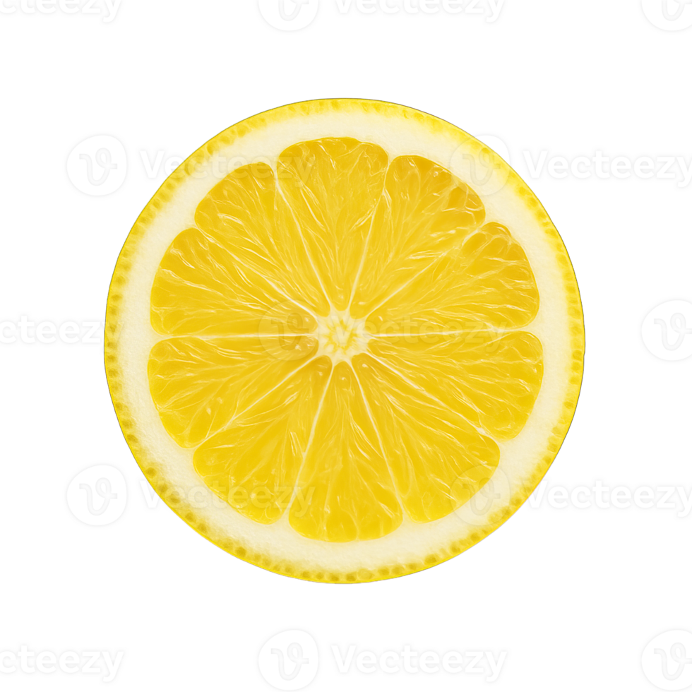 Top View of Fresh Lemon Slice Isolated on Transparent Background, png