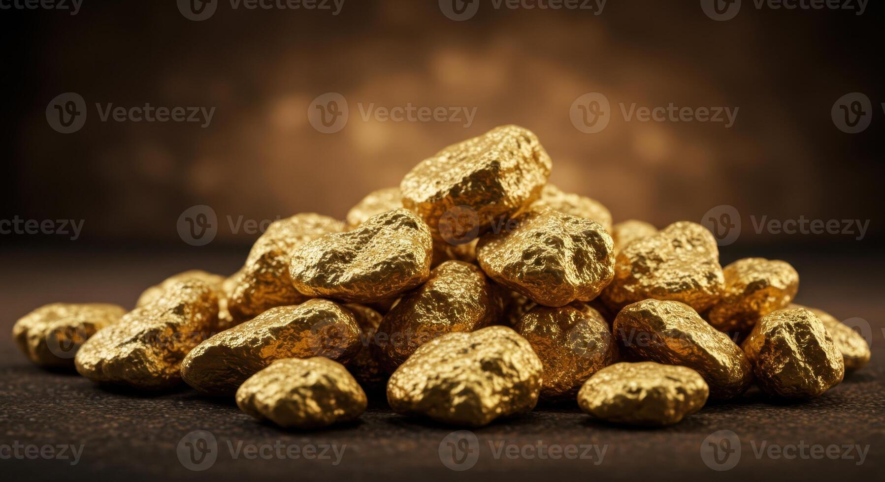 Shiny Natural Gold Nuggets on Dark Background photo