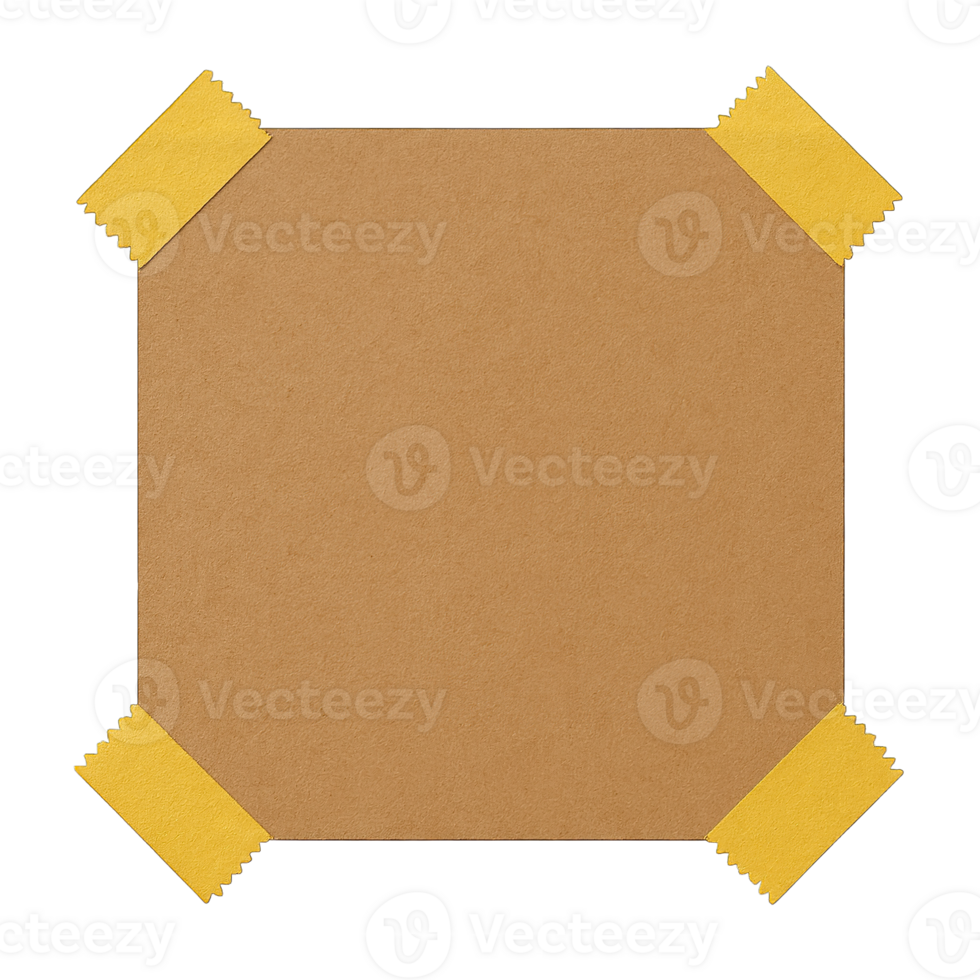 kraft paper square taped with yellow washi tape isolated on transparent background png