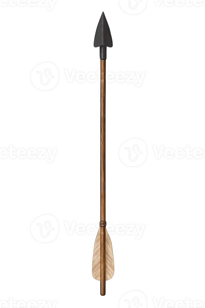 Traditional Wooden Arrow with Metal Tip Isolated on Transparent Background, png