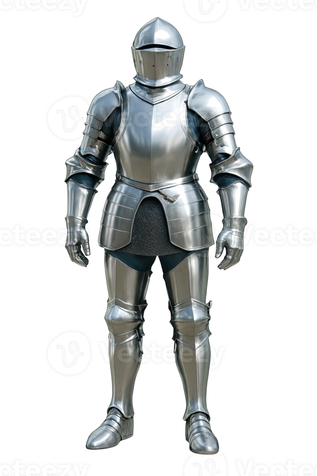 Full plate medieval knight armor isolated on transparent background, png