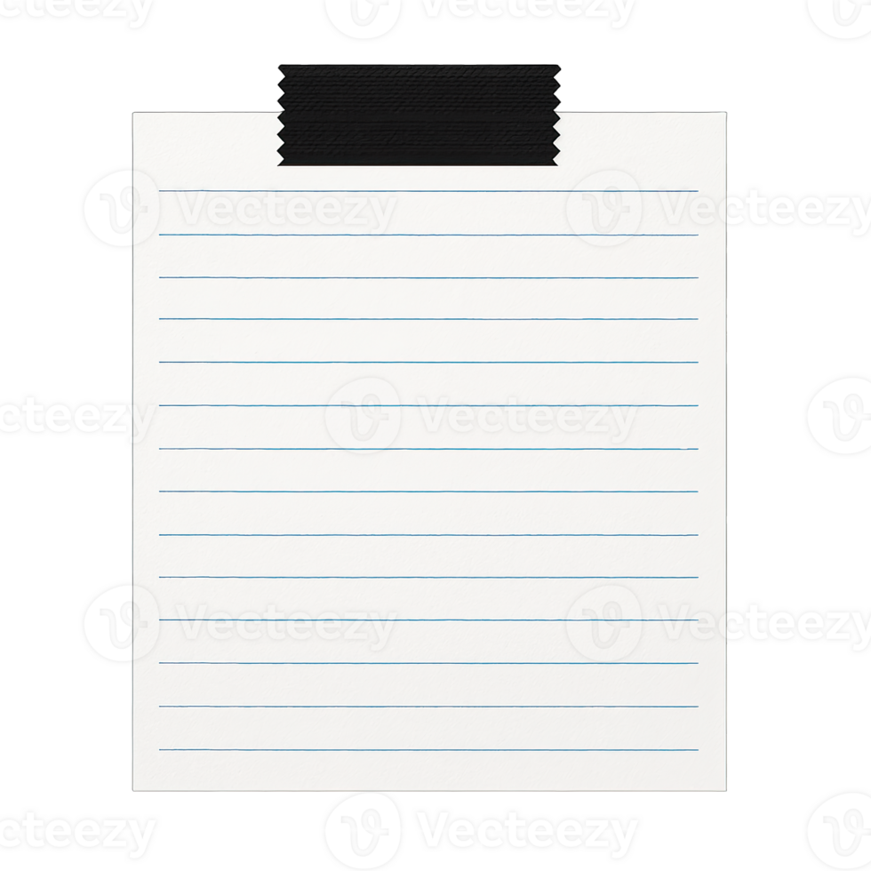 lined paper note with black tape isolated on transparent background png
