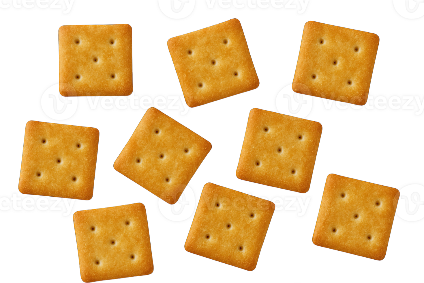 square crackers scattered isolated on transparent background png