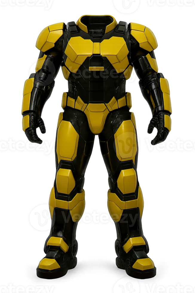 Yellow Futuristic Robotic Battle Armor Suit Isolated on Transparent Background, png