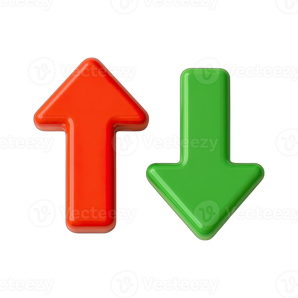 Red up arrow and green down arrow icon isolated on transparent background, png