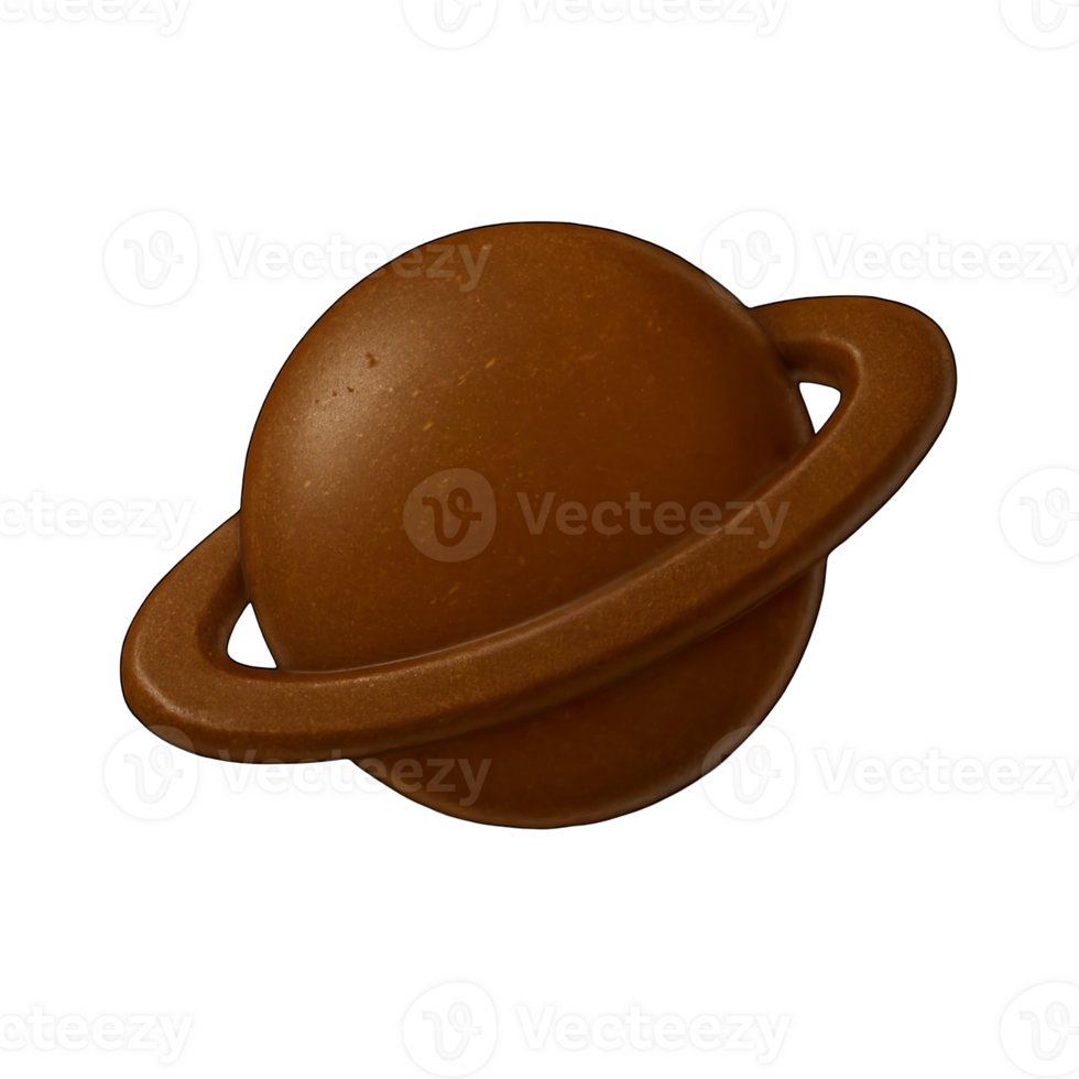 Chocolate Planet with Ring Shape Isolated on Transparent Background, png