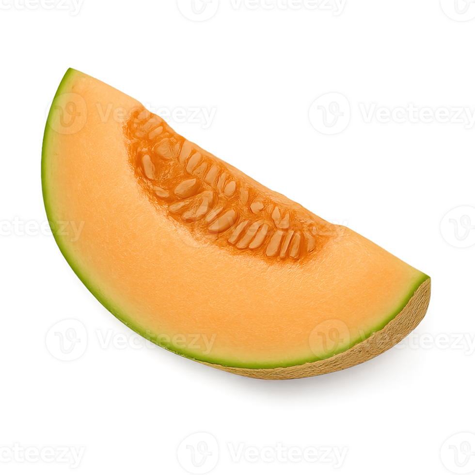 Realistic Cantaloupe Melon Slice Flat Lay Isolated on Transparent Background, png