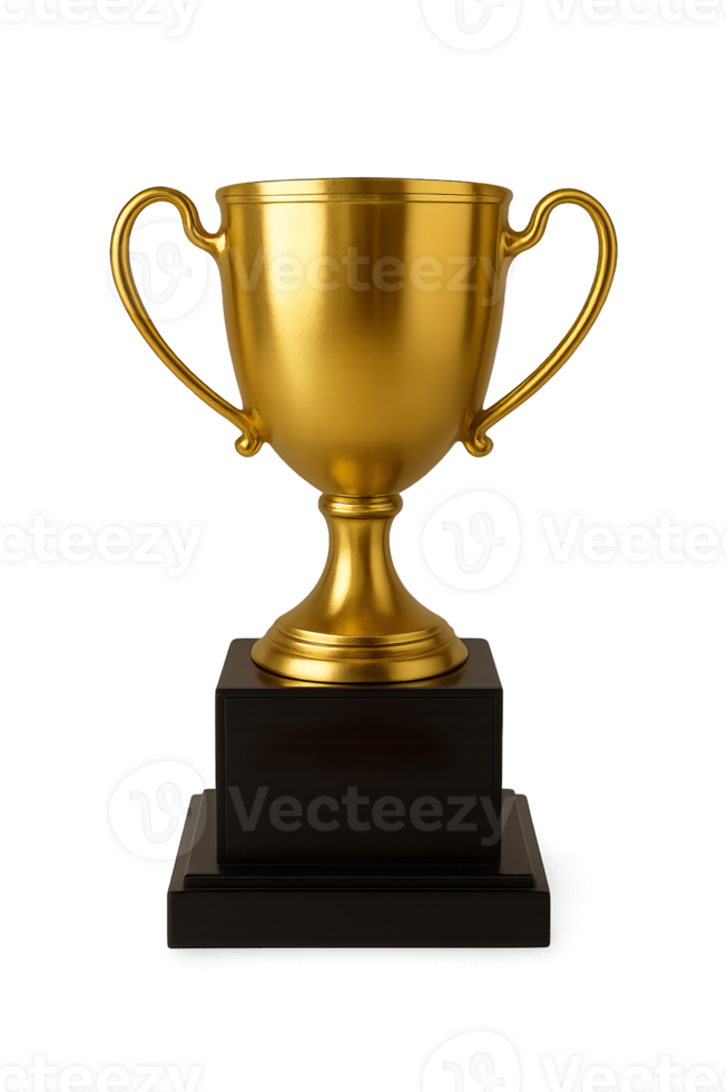 Golden trophy cup isolated on transparent background, png