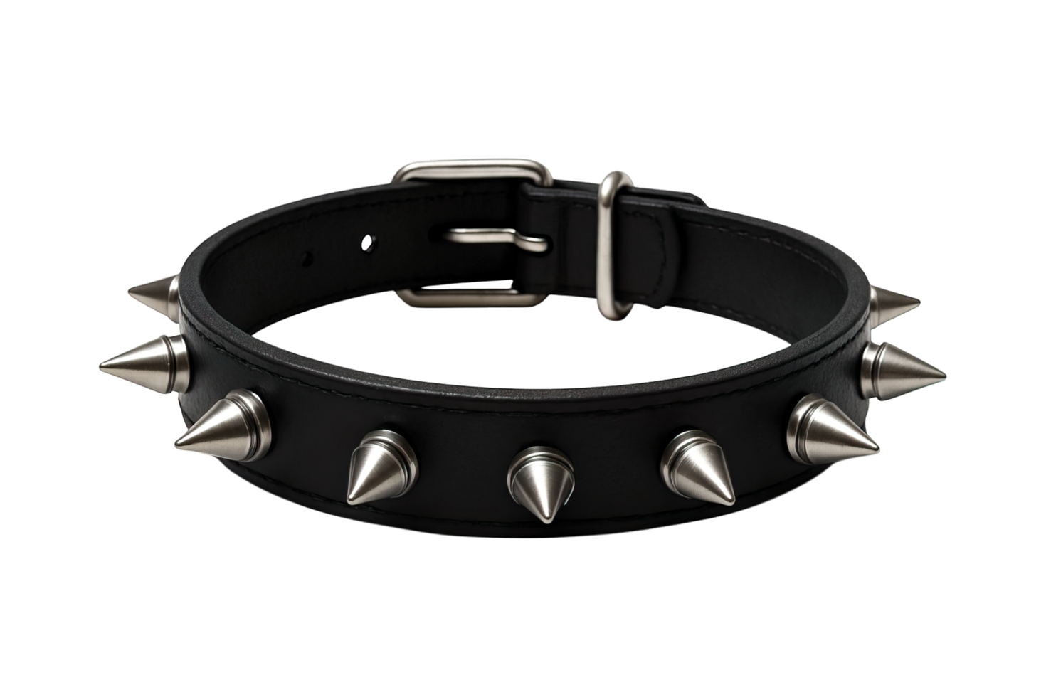 Black Leather Spiked Collar Isolated on Transparent Background, png