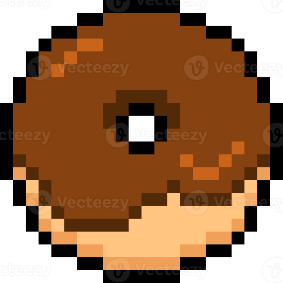 Pixel chocolate donut. Pixel art donut. Pixel food and dessert png