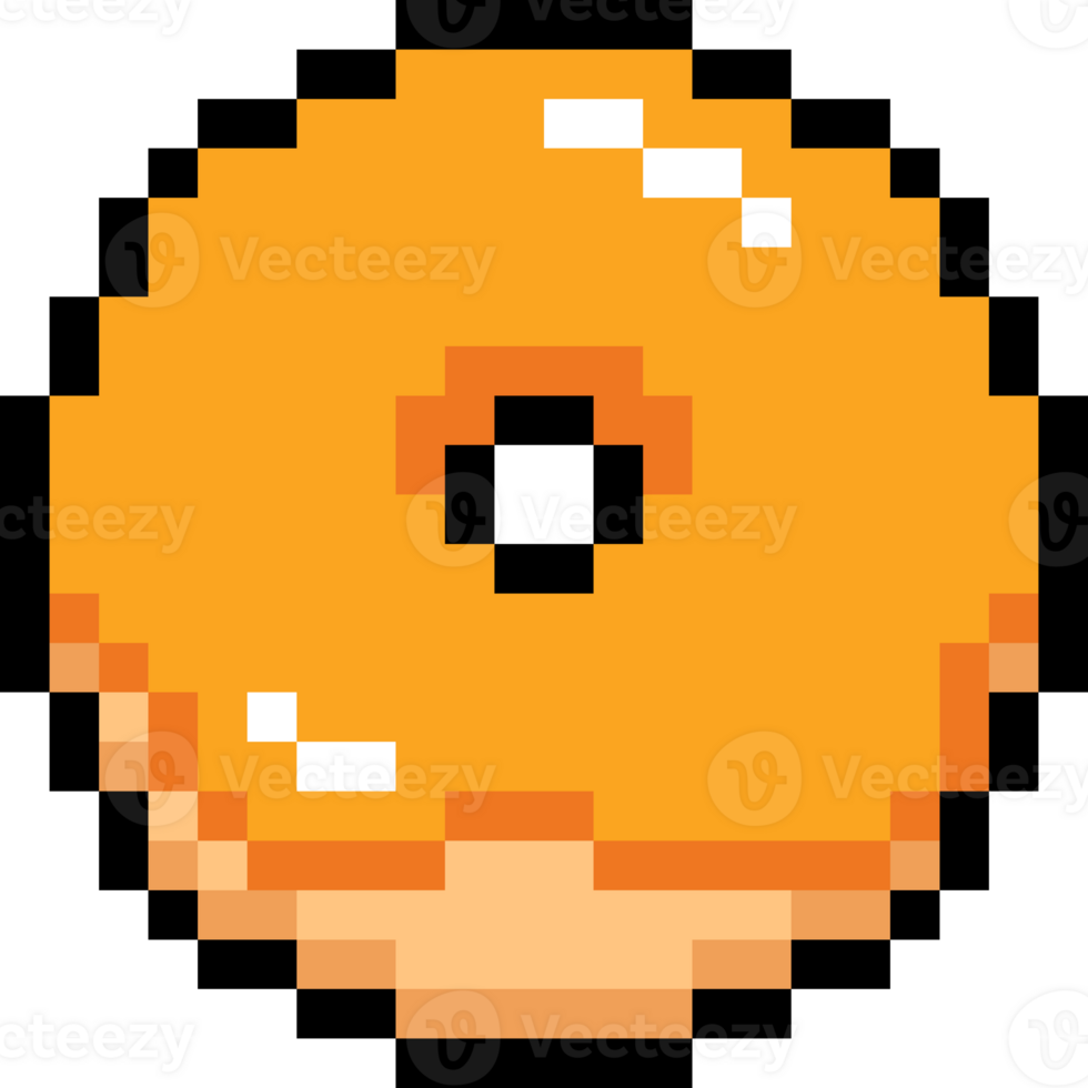 Caramel donut. Pixel donut. Pixelated sweet dessert png