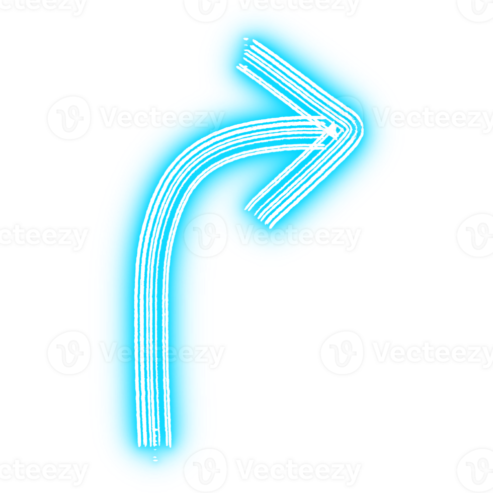 Neon arrow. Blue neon light arrow. Turn arrow png