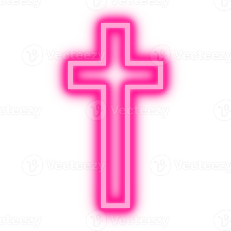 Cross LED neon light. Crucifix symbol. LED lamp wall png