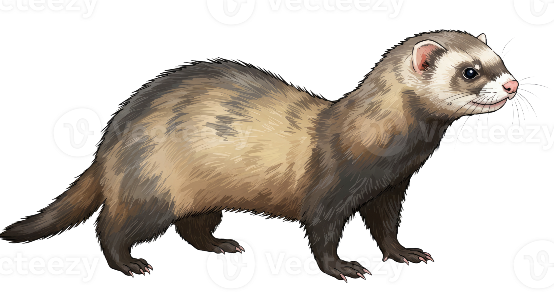 Sleek Pet Ferret with Natural Brown Cream and Gray Patterned Fur png