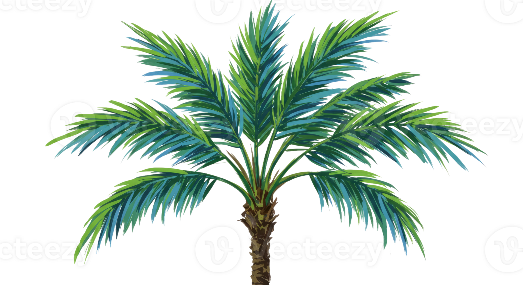 Vibrant Palm Tree with Long Sweeping Fronds in Lush Greens and Cool Blues png