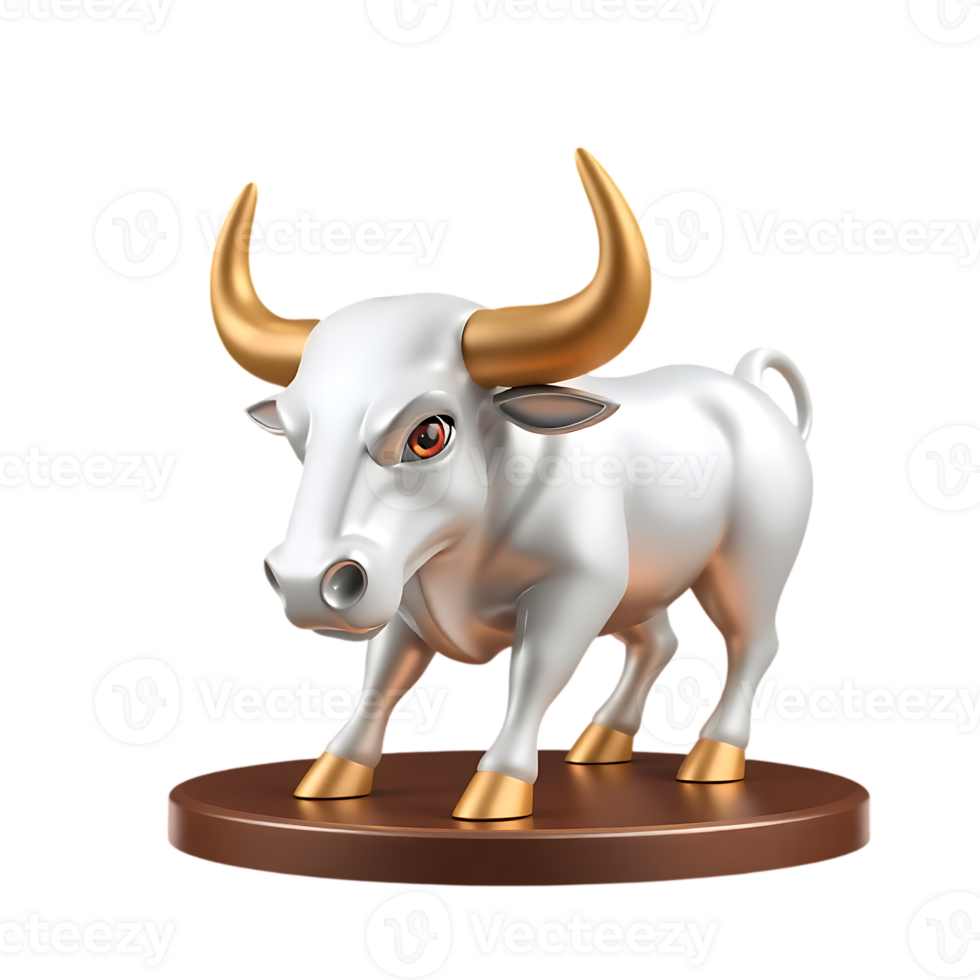 white bull with horns on brown circular 3d object. png